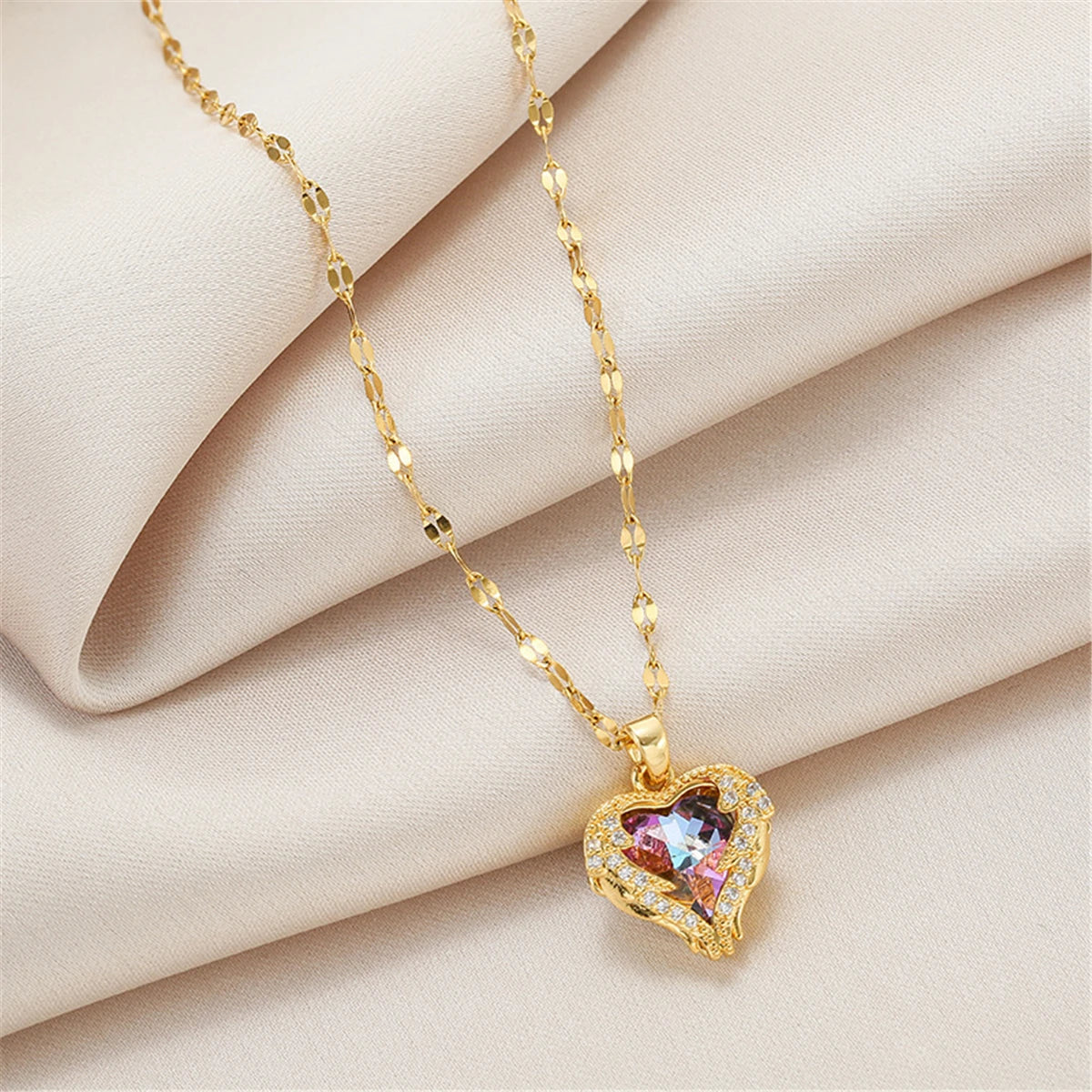 Ocean Heart Crystal Pendant Necklace