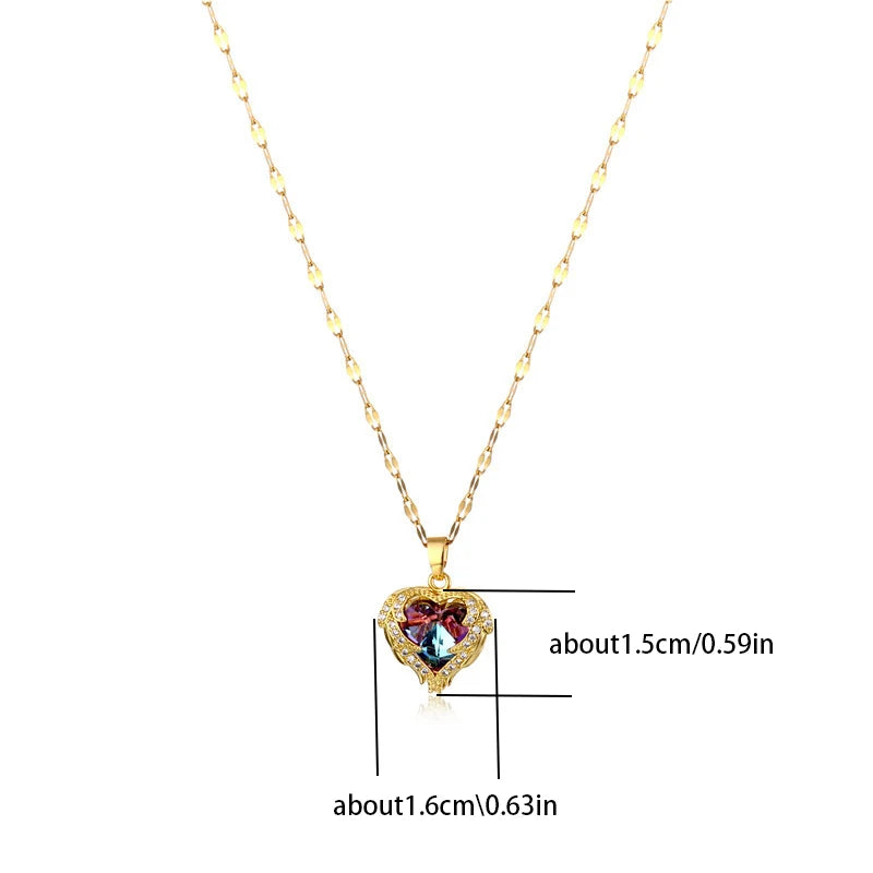 Ocean Heart Crystal Pendant Necklace