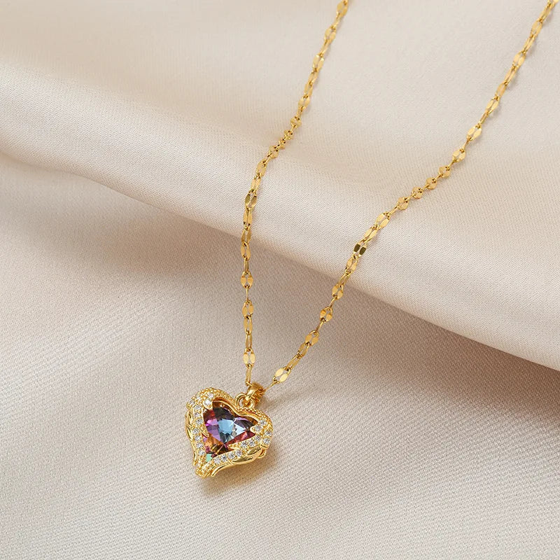 Ocean Heart Crystal Pendant Necklace