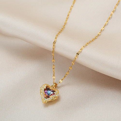 Ocean Heart Crystal Pendant Necklace