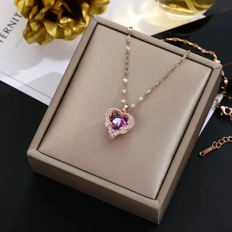 Ocean Heart Crystal Pendant Necklace